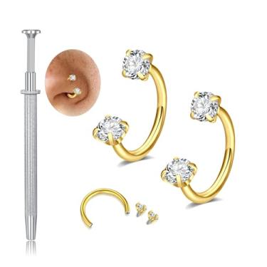 Imagem de MODRSA Anel de nariz em ferradura dourada de 20 g para sapato de cavalo argola feminina de aço cirúrgico meia argola brinco argolas Daith Tragus brinco argolas labret lábio hélice piercing joias anéis