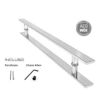 Imagem de Puxador de Porta Retangular Aço Inox Polido 20 cm x 10 cm Entre Furos Para Portas Pivotantes, Madeira, Vidro, Alumínio e Portões Cerrata (20 cm)