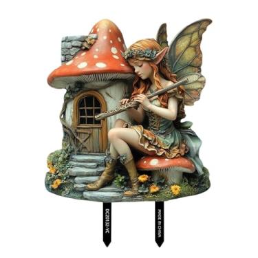 Imagem de Dualoai Decoração de estaca de jardim de fadas, arte decorativa, placa de jardim com estaca para plantas em vasos, 21.3 X 23.4 Cm