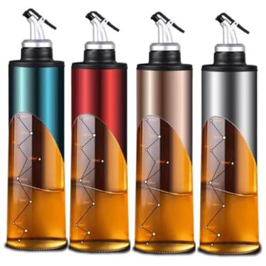 Imagem de Garrafa de óleo de vidro galheteiro com cores mistas, conjunto de garrafas de óleo comestível com escala de azeite de oliva para tempero líquido para condimento líquido