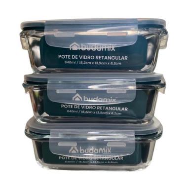 Imagem de Conjunto Potes Retangular Hermético 640ml Microondas Vidro Resistente 