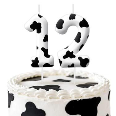 Imagem de Velas de aniversário de vaca, decoração de topo de bolo de 6 cm, número 12 velas, decorações de aniversário, decorações de bolo de festa de aniversário, suprimentos de festa