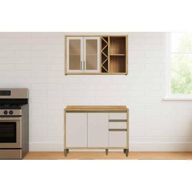 Imagem de Kit Cozinha Modulada 2 Peças Tempranillo (1Aéreo+1Balcão) C2P56 Amendoa/Off White-Ronipa