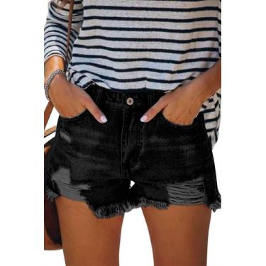 Imagem de Shorts jeans somente pretos para mulheres de cintura alta e rasgados -