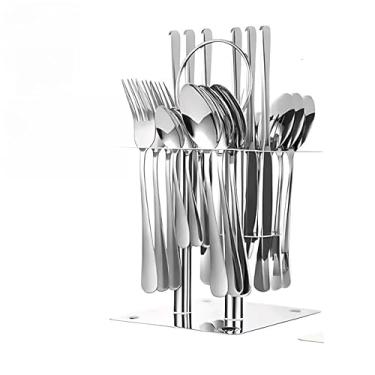 Imagem de Conjunto De Talheres De Luxo InoxidáVel 24pç E 30pç Com Suporte(24 PEÇAS PRATA)