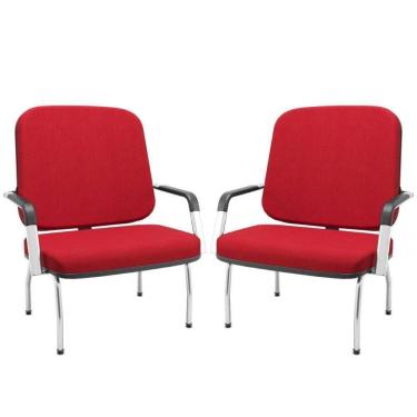 Imagem de Kit 02 Cadeiras De Escritório Recepção Com Braço Fixa Cromada Magno P03 Crepe Vermelho - Lyam Decor