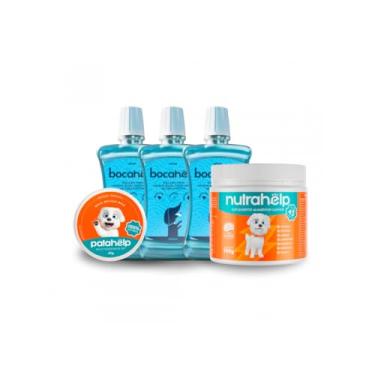 Imagem de Kit 3 Solução Bucal Pet Bocahelp + 1 Pomada Balm Hidratante PataHelp + 1 NutraHelp