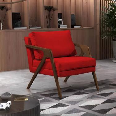Imagem de Poltrona Mona Monique Luxo Base Madeira Maciça Natural Veludo Vermelho  