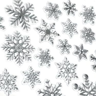 Imagem de JarThenaAMCS 10 folhas de adesivos transparentes de inverno 5D prata floco de neve envelope selo adesivos adesivos de Natal adesivos de etiqueta autoadesiva para Natal, Natal, Natal, artesanato