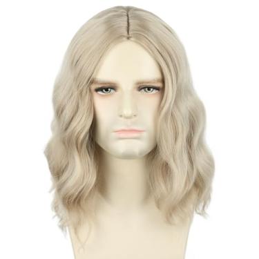 Imagem de Topcosplay Peruca masculina ou feminina, loiro acinzentado, curto, cacheado, peruca de festa de Halloween