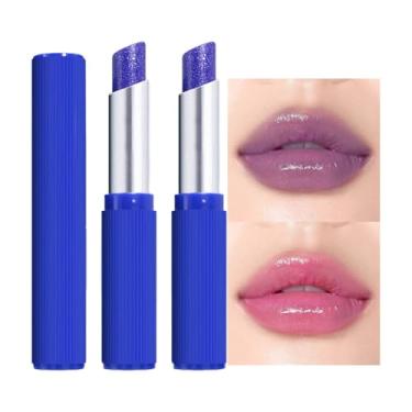 Imagem de BINGBRUSH 2 batons azuis que mudam de cor, azul brilhante para rosa, protetor labial hidratante e de longa duração, à prova d'água e ativado por temperatura (2 unidades (pacote com 1))