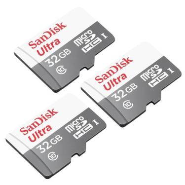 Imagem de Kit 3 Cartão De Memória Sandisk Ultra Micro 32gb Classe 10 80mbs