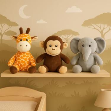 Imagem de Escolha Seu Trio De Pelúcias Safari Animais Dia Das Crianças Natal Bebê Baby Presente Festa Antialérgico Kwaii Festa Brinquedo Menina Menino Tematico Pré Definido (Elefante Girafa Macaco, 25cm, 3)