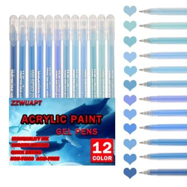 Imagem de ZZWUAPT Canetas de gel de tinta arilica azul, caneta de gel acrílico 3D de 12 cores, canetas pastel para papel preto, madeira, tela, pedra, pintura rupestre, vidro, superfícies de cerâmica, artesanato
