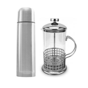 Imagem de Cafeteira Francesa e Garrafa Inox 750ml Kit Prático Para Uso Diário - 