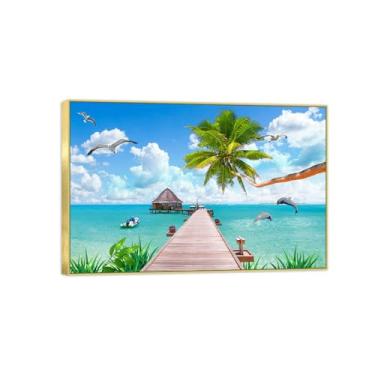 Imagem de Impressão em tela de paisagem - imagem moderna de arte de parede da natureza - ponte do mar pássaros - pôster moldura dourada para banheiro decoração de casa 30 x 45 cm 12 x 18 pol