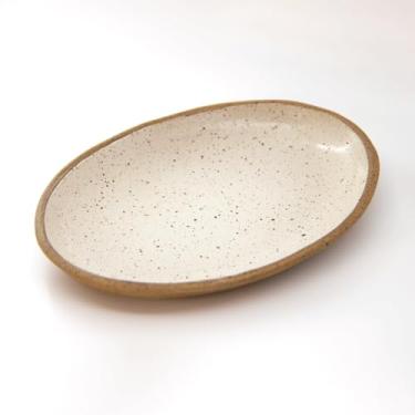 Imagem de Prato Sobremesa Oval Caraça Cerâmica Rústica, Cru e Branco, Estilo Mineiro