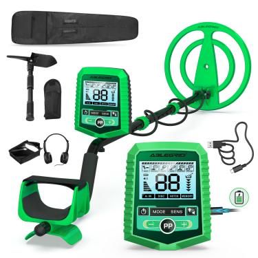 Imagem de ABLEGRID Detector de metais recarregável para adultos e crianças, detector subterrâneo dourado profissional com maior precisão, LCD, 5 modos e chip Dsp antiinterferência, 25,4 cm à prova d'água