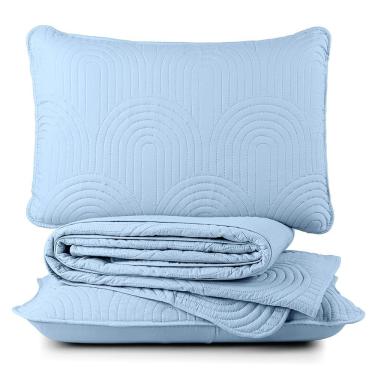 Imagem de Kit Cobre Leito Colcha Harmony Queen 3 Peças Matelado Micropercal 200 Fios - Azul - 100% Poliéster