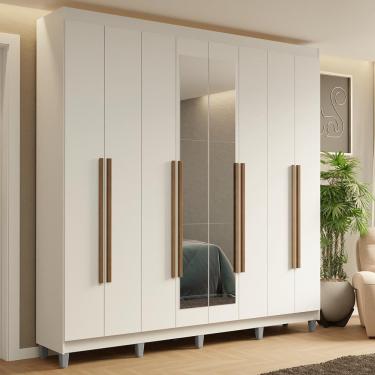 Imagem de Guarda-Roupa Casal com Pés 8 Portas Batentes com Espelho Branco/Branco/Rustic Saturno M...