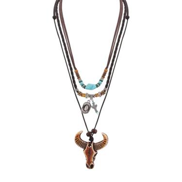 Imagem de MINACHI Colar Boho Western em camadas para mulheres, pingente tribal com contas e cordão trançado