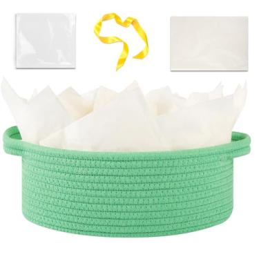 Imagem de OIAHOMY Cesta de presente com alça, cesta de tecido pequena com saco de presente, fita e papel de embrulho, caixas de berçário vazias para encher com itens pequenos, organizador de brinquedos para