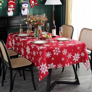 Imagem de Guardanapos de pano de Natal 50 x 20 polegadas, estampa de floco de neve vermelho, 4 guardanapos laváveis e confortáveis para decoração de festa de Natal (padrões de neve, guardanapo de 51 x 50 cm)