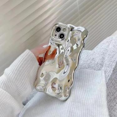 Imagem de Capa de celular luxuosa com revestimento antirrugas, ondulado e com bordas curvas para iPhone 16, 15, 12, 13, 14 Pro Max, proteção de câmera com irregularidades 3D (para iPhone 16Promax/prata)