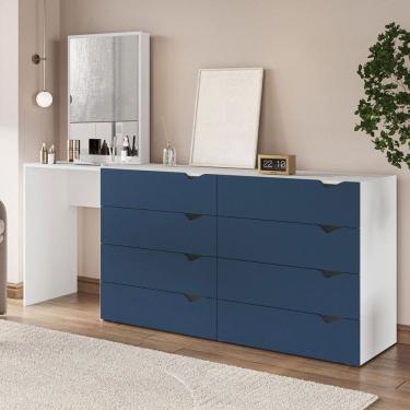 Imagem de Cômoda Porto 8 Gavetas com Espelho Azul/Branco - Politorno