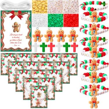 Imagem de Vicenpal Conjunto de 20 kits de artesanato de Natal com contas de biscoito de gengibre de acrílico para fazer o homem de gengibre de Natal faça você mesmo, presente com cartão, presentes da Bíblia