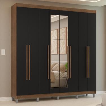 Imagem de Guarda-roupa Casal Com Pés 8 Portas Batentes Com Espelho Rustic-preto-rustic Venus Madesa