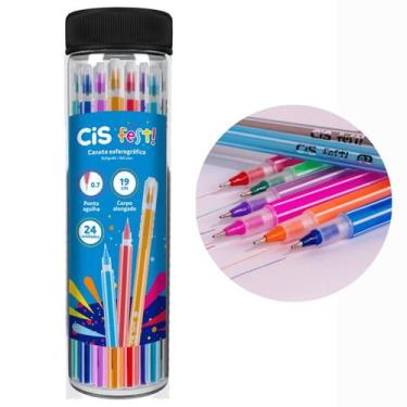 Imagem de Caneta Esferográfica 0,7 Ponta Fina Corpo Alongado Pote Com 24 Cores C