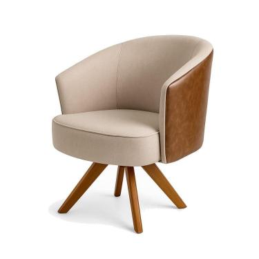 Imagem de Poltrona Julia Giratoria Com Couro Pes Madeira - Luxo Decor Bege-couro