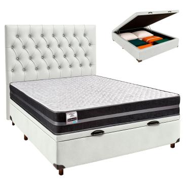 Imagem de Cama Box Bau + Colchão Casal Molas Ultralastic Bogota Inducol + Cabeceira Estofada