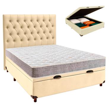 Imagem de Cama Box Bau + Colchão Casal D33 D33 Inducol + Cabeceira Estofada