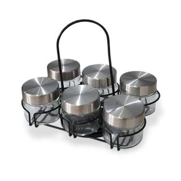Imagem de Porta Tempero Condimento Giratório Suporte 6 Peças Inox Cozinha - CASA