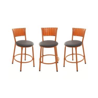 Imagem de KIT 3 Banqueta Baixa Encapada Junco IMBUIA Bar Bistro Americana Cozinh