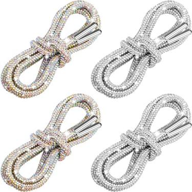 Imagem de 4 peças de cadarços de strass com glitter, cordão brilhante, cordão de cordão, cadarços redondos brilhantes para sapatos, cadarços de moletom acessórios de fantasia (branco, cor AB)