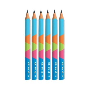 Imagem de Kit 06 Lápis Escolar Infantil Preto Triangular Big Jumbo Grafite HB - 