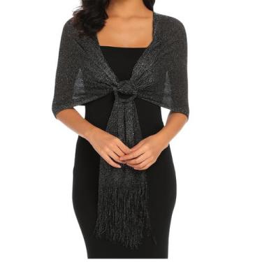 Imagem de Echarpe Lenço Xale Brilhante Estampado Festas Preto - anjo da mamãe, P