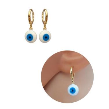 Imagem de Brinco com Argolinha Circulo Resina Olho Grego Folheado Ouro 18k Antia