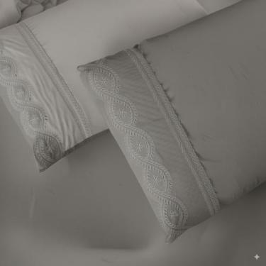 Imagem de Jogo de Lençol 3 Peças Casal Padrão/ Queen Percal 400 Fios Lese Bordad