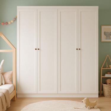Imagem de Roupeiro Guarda-roupa Infantil Americano 4 Portas 2 Gavetas Alecrim Branco