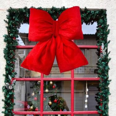 Imagem de Decoração de porta de Natal – Grande laço de veludo vermelho com laço para pendurar, 33 x 29 cm, porta da frente/guirlanda/decoração de férias, interior e exterior, reutilizável, clássico, 1 pacote