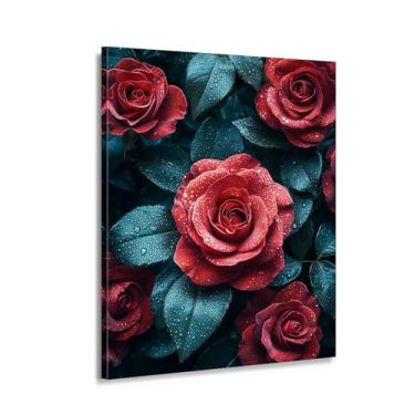 Imagem de CANLUNTE Arte de parede em tela digital moderna - grande ramo de rosas e vegetação, pintura a óleo tela rosa para quarto de cama, presente para amantes de decoração de casa (arte 2,9 cm x 61 cm