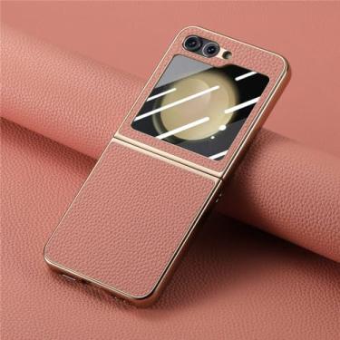 Imagem de Capa de telefone dura de couro para Samsung Galaxy Z Flip 5 Flip5 5G Capa de outono, laranja, para Galaxy Z Flip5