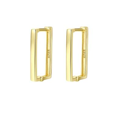 Imagem de Efashion Brincos retangulares femininos banhados a ouro 14K banhados a prata esterlina S925, Medium, Ouro amarelo, Sem Pedra Preciosa