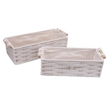 Imagem de Cffuvros 2 pacotes de cestos de armazenamento tecidos com alças, pequenos cestos decorativos para prateleiras, organização de banheiro para armazenamento de papel higiênico, para