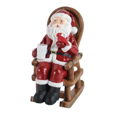 Imagem de Ｂｅｓｇａ Estátua de Papai Noel em cadeira de balanço com xícara de café iluminada, enfeite de Natal para sala de estar, quarto ou estante.
