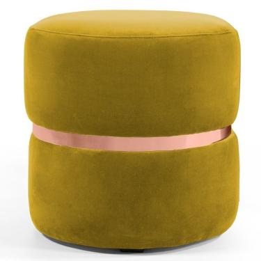 Imagem de Puff Decorativo Com Cinto Rosê Round C-279 Veludo Amarelo - Domi